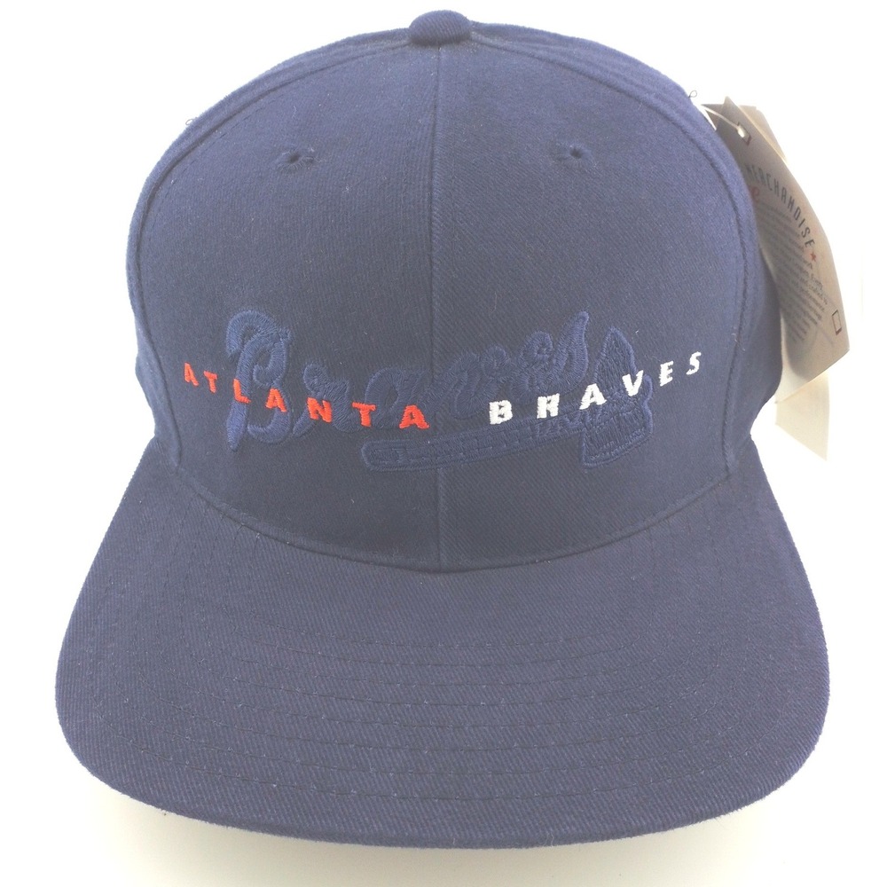 American Needle Atlanta Braves MLB Mens Navy Blue Cotton Flat Bill Snapback Hat